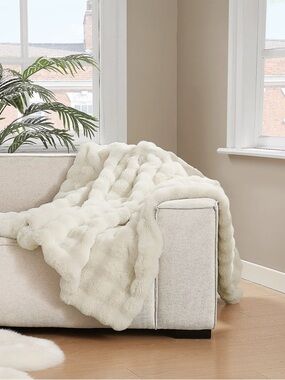 Luxurious White Faux Fur Plush Throw Blanket from DENNIS BASSO HOME
